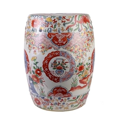 LINKIO Garden Stool Ceramic Garden Stool, Hand-Painted Blue and White Phoenix Design, Decorative Drum Indoor Outdoor Accent Ottomans
