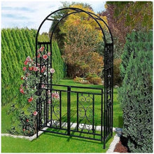 iumLeap Stable Metal Arch Stand Garden Arbor Trellis for Climbing Plants Outdoor Rose Archway with Gate, W114XH210cm Wedding Pergola Arbour Tubular for Bridal Party Decoration