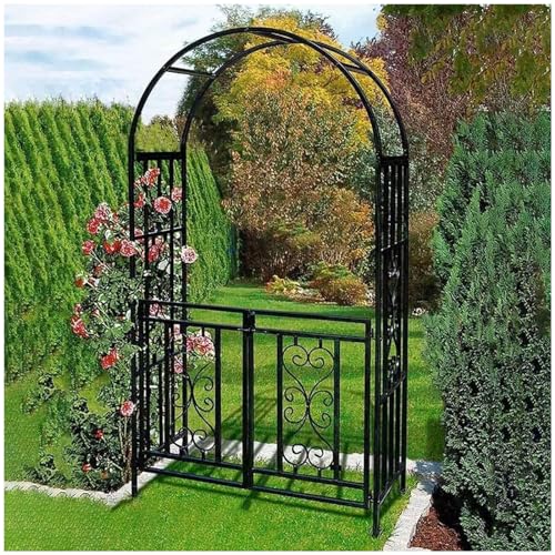 iumLeap Stable Metal Arch Stand Garden Arbor Trellis for Climbing Plants Outdoor Rose Archway with Gate, W114XH210cm Wedding Pergola Arbour Tubular for Bridal Party Decoration