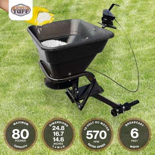 Field Tuff 12V ATV Hitch Mount Receiver 80 lb Fertilizer Spreader Black (2 Pack)