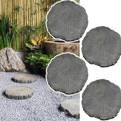 Elitix Stepping Stone Log Look Step Outdoor Large Stones 14" / 18" / 21", Stepping Garden Stone for Gardening Decorative, Walkway Pavers for Pathway Lawn Funeral(Color:Medium,Size:4-pcs)