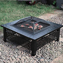 Fire Pit BBQ Grill Fire Bowl Outdoor Square Pit Bowl Grill Fireplace with 1 Set Barbecue Tools 86Cm Barbecue Pit for Patio Picnic Garden Backyard