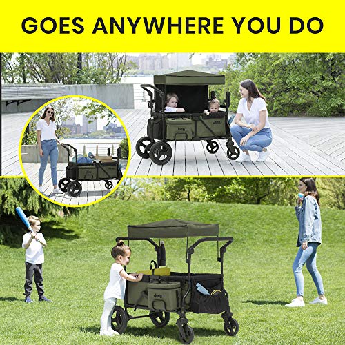 Delta Children Jeep Deluxe Wrangler Stroller Wagon with Cooler Bag and Parent Organizer Black/Olive Green