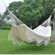 AFPSDLFJDLS Outdoor Hammock Cotton Canvas Indoor Hanging Chair Ben White Swing Bed Tassel