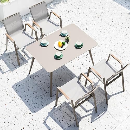 Balcony Table and Chair Set Villa Courtyard Leisure Table Chair Outdoor Garden Furniture Sets Garden Outdoor Waterproof Sunscreen Aluminum Alloy Furniture Bistro Table Set ( Color : A-4 chair-1.1m tab