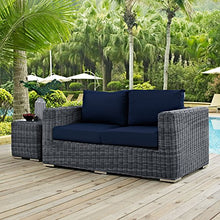 Modway Summon Wicker Rattan Outdoor Patio Sunbrella Loveseat in Canvas Antique Beige