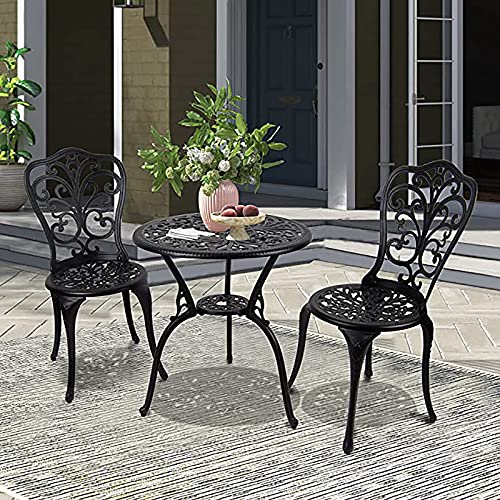 JKSVTF 3 Piece Aluminum Patio Bistro Set with Butterfly Design - All Weather Patio Furniture Sets with Umbrella Hole - Outdoor Table and Chairs