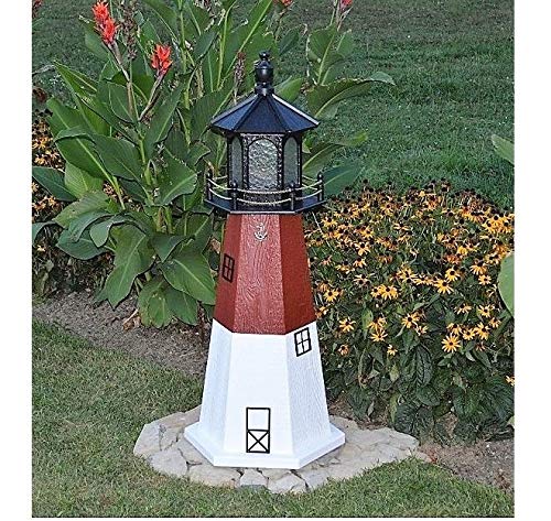 Backyard Crafts Amish-Made Barnegat, NJ Replica Lighthouse with Solar-Powered LED Lighting, 95" Tall
