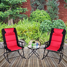 3 PCS Outdoor Folding Rocking Chair Table Set Bistro Sets Patio Furniture Red Outdoor Furniture