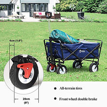 Folding Trolley Outdoor Multi-Function Wagon, Canvas Fabric, Adjustable Handle and 8in Rubber Wheels, Heavy-Duty Garden Transporter for Camping, Groceries, Shopping