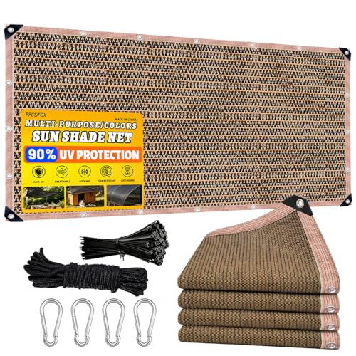 PFGDFSX 90% Shade Fabric Sun Shade Cloth with Reinforced Grommets, Outdoor Sun Screen Fabric for Outdoor Patio Garden Pergola Cover Canopy 20x80 FT, Mocha