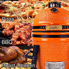 London Sunshine Ceramic Kamado Charcoal BBQ Grill and Smoker, Stainless Steel Grates -15" Ceramic with Tall Stand (ORANGE)