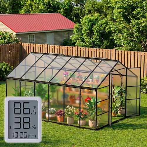 10X12 FT Greenhouse for Outdoors, Polycarbonate Walk in Green House for Outside, Reinforced Aluminum Frame Greenhouses, Heavy Duty Garden, Patio, Backyard Flower Planting
