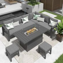 Solaste 6 Piece Aluminum Patio Furniture Set with Fire Pit Table and Ottoman Grey