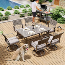Pamapic 7 Piece Patio Dining Set for 6 with Swivel Rocker Chairs and Iron Slats Table Top Grey
