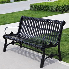 Outdoor Park Patio Seat, Park Garden Bench, Cast Iron Metal Patio Bench with Backrest and Armrest, 3-Seater Metal Leisure Chair, Garden Furniture, Black Outdoor Furniture (150x