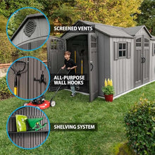Lifetime 15 ft x 8 ft Outdoor Storage Shed, Dual Entry, Gray, Resin Backyard Tool Shed with Lockable Doors and Weather-Resistant Panels
