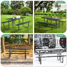 esheno 6FT Rectangular Outdoor Picnic Table with Attached Benches, Heavy-Duty Expanded Metal Mesh Patio Table, Commercial-Grade Outdoor Seating for Park, Backyard, Deck, Lawn, Black
