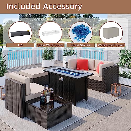 Shintenchi 5-Piece Patio Furniture Set with 45-Inch Fire Pit Table Beige