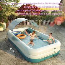 XQZMZSCP Large Inflatable Swimming Pool with Canopy, Foldable Family Large Outdoor Adult Swimming Pool, Automatic Inflation, Safety Fence (Blue 3m)