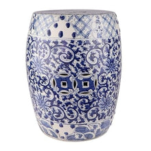 LINKIO Garden Stool Celadon Ceramic Garden Stool, Hand-Painted, Decorative Drum Design, Indoor Outdoor Use Ottomans(C)