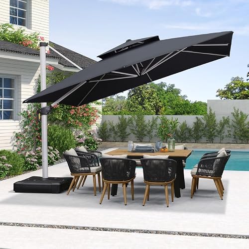 OROTLECT 12ft Cantilever Patio Umbrella with Push Button Tilt Offset Hanging Umbrella with Crank Lift Gray Polyester Canopy for Garden Deck Poolside Outdoor