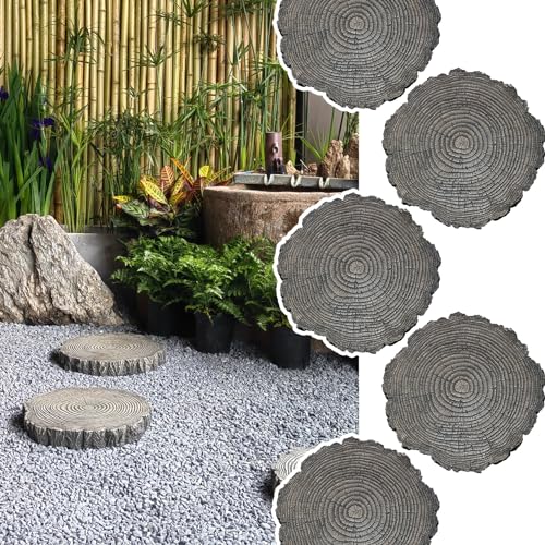 Elitix Stepping Stone Log Look Step Outdoor Large Stones 14" / 18" / 21", Stepping Garden Stone for Gardening Decorative, Walkway Pavers for Pathway Lawn Funeral(Color:Small,Size:5-pcs)