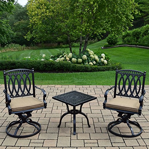 Oakland Living Ice Cooler Cart Swivel Rocker Set with Cushions & Side Table Antique Black