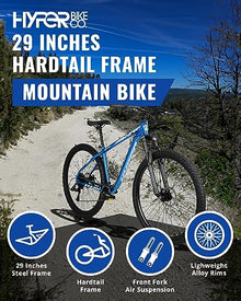 Hyper Mountain Bike 29 Inch Trail Bike with Shimano 9 Speed Shifters and Lightweight Aluminum Frame (Blue)