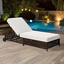 Patio Furniture Set with Adjustable Backrest, Patio Bar Set w/ Sillas Para Balcon, Sillas Para Patio Exterior, Outdoor Lounge Chair with Wheels, Rattan Frame, Cushion Included (Brown+Beige)