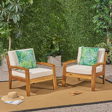 Christopher Knight Home Outdoor Acacia Wood Club Chairs with Cushions Set of 2 Teak Beige