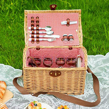 Storage Basket,Wicker Picnic for 4 Persons with Utensils Cutlery, Willow Hamper Service Gift Set, Outdoor Hand Woven for Valentine Day, Birthday