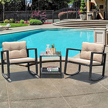 3 PC Patio Rattan Conversation Set Rocking Chair Cushioned Sofa Garden Furniture