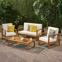 Great Deal Furniture Outdoor Acacia Wood 4 Seater Chat Set with Coffee Table, Finish and Beige