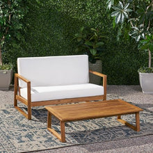 roomfitters Belgian Outdoor Loveseat and Coffee Table Set, Modern Patio Furniture, Durable Acacia Wood Frame, Teak