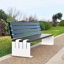 Park Patio Seat Outdoor Bench with Backrest, Classic Park Bench with Solid Steel Frame, Solid Wood Backrest and Seat, Plain Patio Bench Chair for 2-3 People, Dark Brown Me