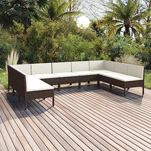 HGKMBRY Modern Garden Lounge Set in Brown and Cream White with Washable Cushion Covers for 9-Piece Modular Outdoor Sofa Seating Set