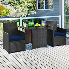 DUYHBAWRS 3PCS Patio Rattan Furniture Set Cushion Sofa Armrest Garden Deck Navy Mixed Brown