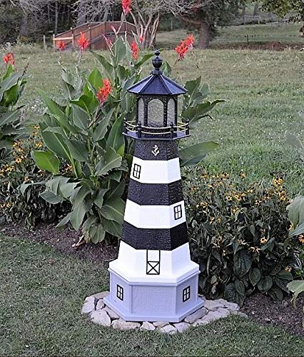 Backyard Crafts Amish-Made Bodie Island, NC Replica Lighthouse with Base and Solar-Powered LED Lighting, 82" Tall