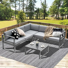 YWMLFZ 4PCS Patio Furniture Set Aluminum Frame Loveseat Coffee Table Cushions Deck Grey