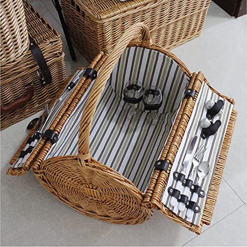 Wicker Picnic Basket Set for 2 Persons, Classical Handmade Willow Picnic Basket with Cutlery Kit, Large Willow Gift Hamper for Valentine Day, Birthday, Wedding, Outdoor Party