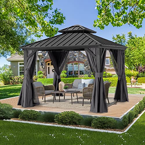 ABCCANOPY Hardtop Gazebo 8x8 Outdoor Metal Pavilion with Netting and Curtain Gray