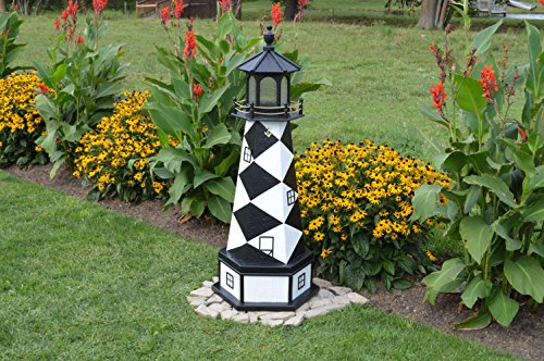 Backyard Crafts Amish-Made Cape Lookout, NC Replica Lighthouse with Base and Solar-Powered LED Lighting, 82" Tall