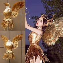 HoHoHuo Gold Feather Fairy Wings Costume