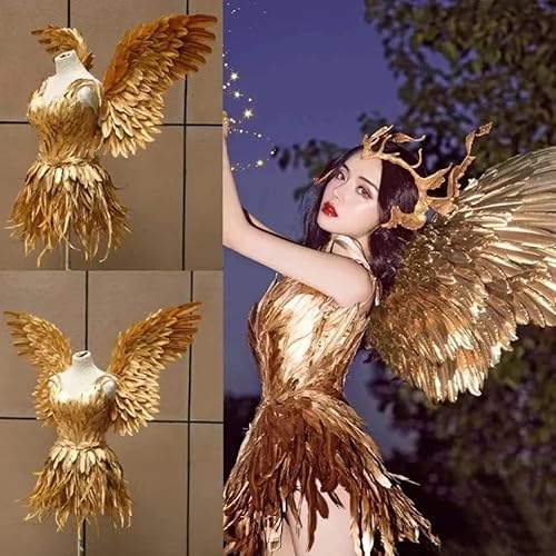 HoHoHuo Gold Feather Fairy Wings Costume