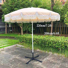 LumaGrove 220cm Fringed Beach Umbrella with Tilt, Portable Outdoor Patio Umbrella with 18 Ribs, Steel Pole, Round Sun Shade