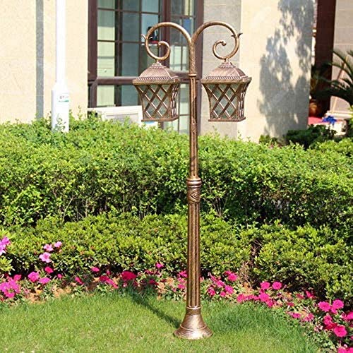 iumLeap 140Cm Rainproof Metal Patio Landscape Light 2-Heads E27 Lawn Post Light Pillar Lamp Villa Garage Path Street Lamp American Outdoor Floor-Standing Lighting Fixture