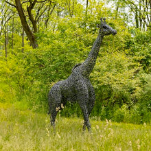 Zaer Ltd. 9 Ft Tall Mommy and 7 Ft Tall Baby Giraffe Iron Garden Statues Metallic Black and Silver