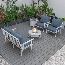 LeisureMod Walbrooke Modern Aluminum 5-Piece Patio Conversation Set with Fire Pit Navy Blue