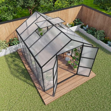 8x10 FT Greenhouse, Heavy Duty Polycarbonate Greenhouses for Outdoors with Thicken Sturdy Aluminum Frame, Large Walk-in Green House with Stakes, Ropes, Roof Vent, for Outside Garden Backyard, Black